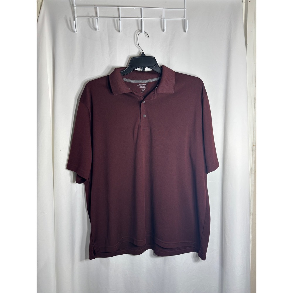 Architect Golf Performance Mens Polo Shirt Burgundy Short Sleeve XXL Polyester‎